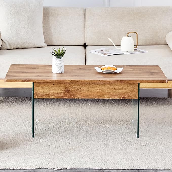 HanStrong 43.3" Lift-Top Coffee Table with Storage,Marble & Tempered Glass Space-Saving for Living Room,Office,Natural