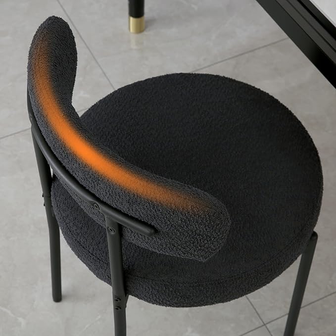 DYHOME Black Dining Chair One Chair for Kitchen Dining Room,Upholstered Boucle Dining Chair with Black Metal Legs,Curved Backrest Modern Dining Room Chair