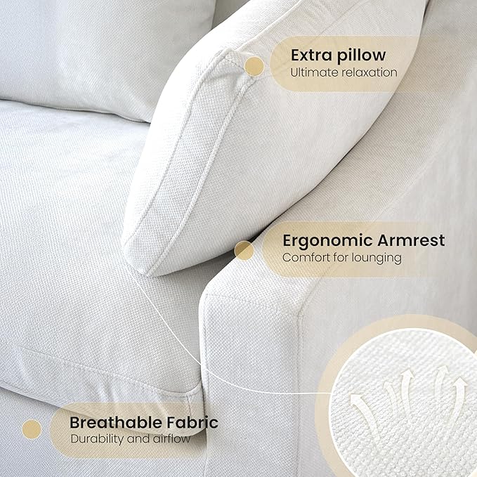 WJShome Cloud Couch for LivingRoom,190" U Shaped Modular Sectional Sofa with Ottoman,Down Filled 9 Seater Convertible Sleeper Sofa Bed Oversized Furniture Sets,White