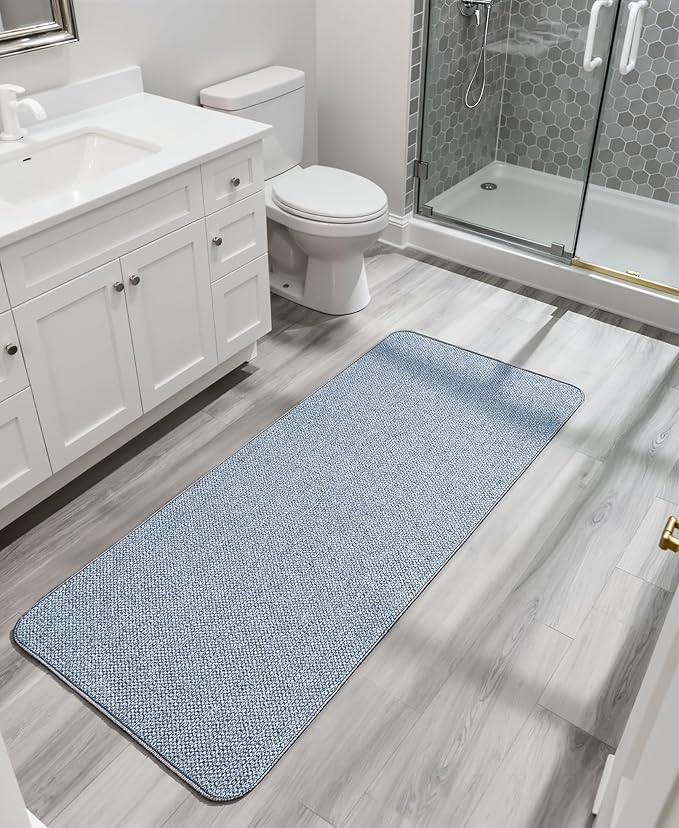 Bosap Bath Mat,Ultra Thin Bathroom Runner Rugs,Large Bath Mats for Bathroom,Quick Dry,Non-Slip,Machine Washable,Low Pile,Bath Rug,Shower Outside,Sink,Home Decor Accessories.Blue,1'5"x4'11"（17x59inch）