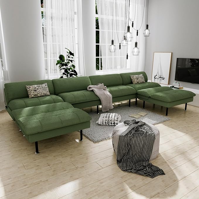 3 Sets 70" Futon Sofa Bed, 4 in 1 Multi-Function Couch Sleeper with Adjustable Backrest, Modern Convertible Futon, Recliner Small Loveseat for Living Room, Green