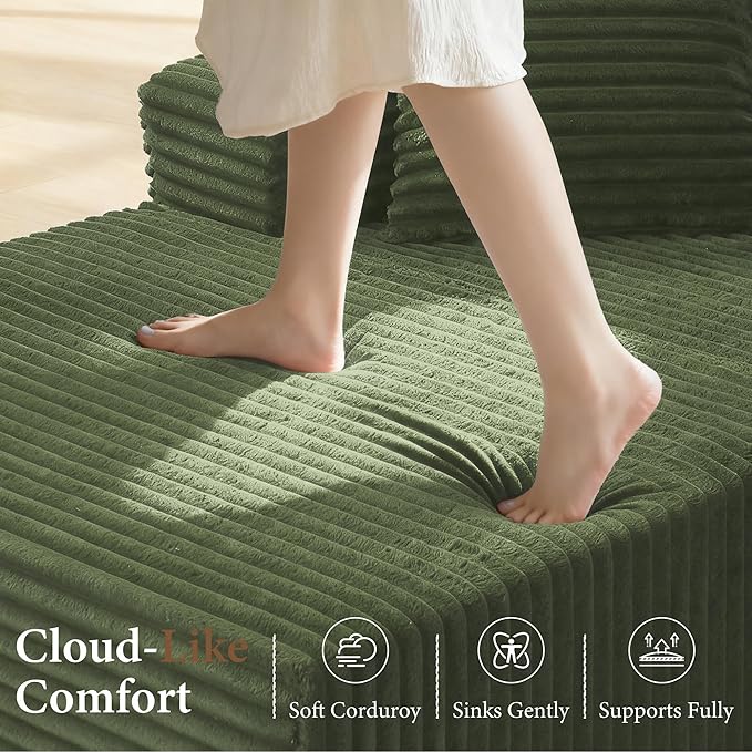 105" Sectional Couches for Living Room Cloud Couch Sofa with L-Shape Upholstered Boneless Couchs Modern Modular Sectional Couch with Chaise (Green, 105" W+Right Facing Chaise+2Seaters)