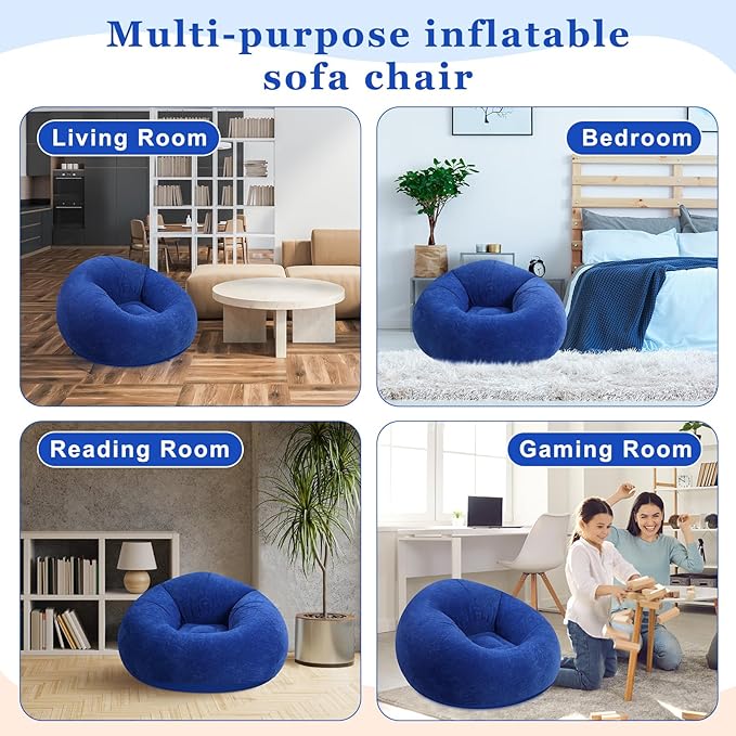 Realspring 12 Pcs Inflatable Bean Bag Chairs for Adults with Electric Air Pump, Blow up Couch Folding Portable Inflatable Couch Lazy Sofa for Outdoor Movie Nights Camping Room (Dark Blue)