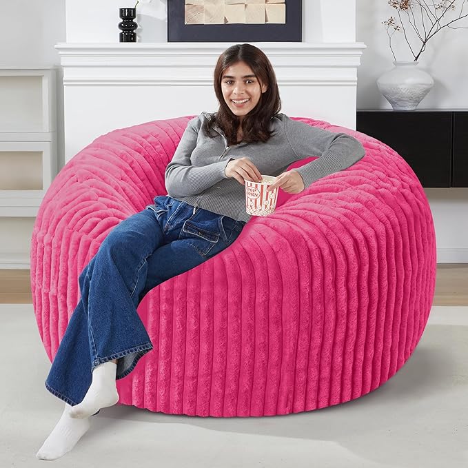 Homguava 3 FT Bean Bag Chair,3' Big Bean Bag,Large Bean Bag Chairs for Adults with Memory Foam Filled,Comfy Beanbag Chairs Soft Bean Bag Sofa with Dutch Corded Plush Cover-Pink