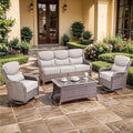 moosprr Luxury High Back Outdoor Furniture with 6-inch Extra Thick Cushions, Patio Furniture Set with Swivel Chairs, 4 PCS Wicker Conversation Set for Yard, Deck, Poolside, Brown/Beige