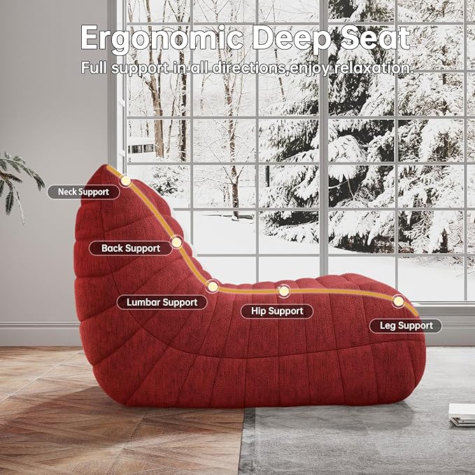 Bean Bag Chairs for Adults, BeanBag Reading Chair Memory Foam Couch, Floor Chair Soft Teddy Material, Comfy Reading Nook Chairs for Bedroom Living Room Office (Wine Red)
