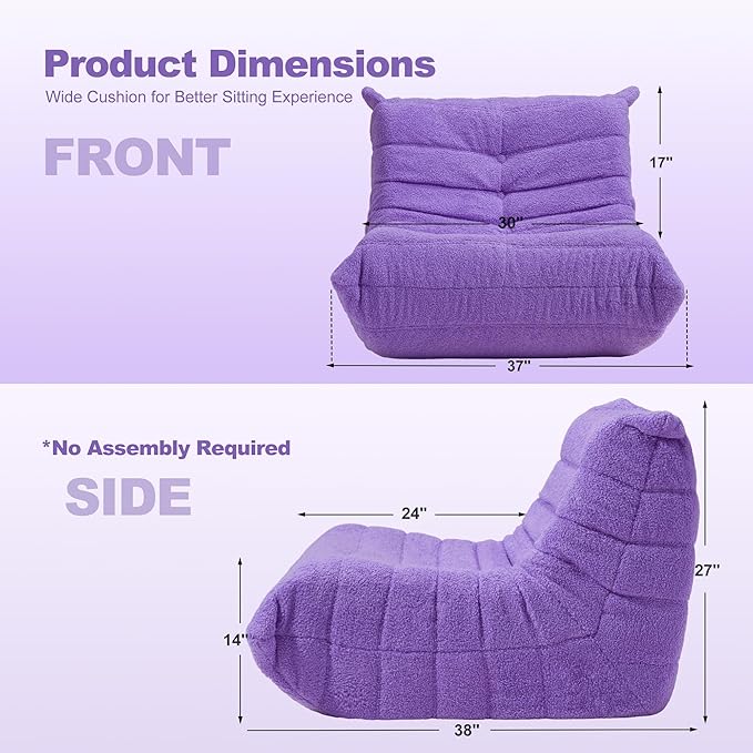 Bean Bag Chair Big Sofa Beanbag Chair for Adults Fireside Chair Bean Bag Lounger with Memory Foam Filled for Home,Apartment or Gaming Venue(Purple Teddy)