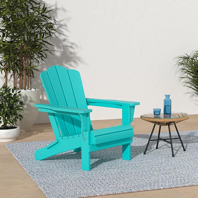 KINGYES Folding Adirondack Chair Set of 6, HDPE All-Weather Folding Adirondack Chair, Aruba