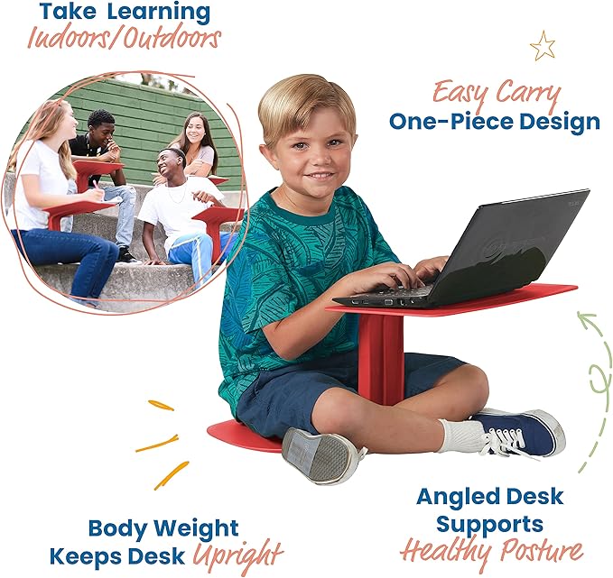 ECR4Kids The Surf Portable Lap Desk, Flexible Seating, Red, 10-Pack