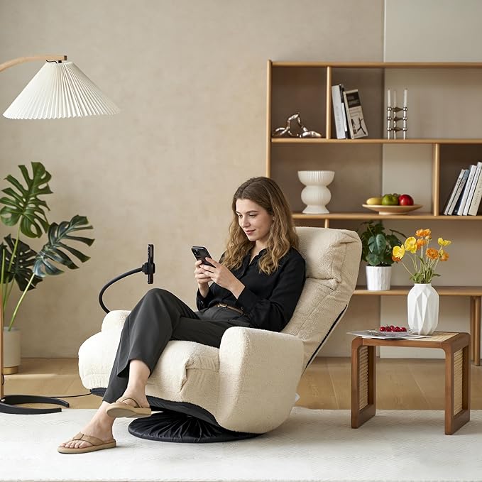 Swivel Lazy Floor Chair, Adjustable Reclining Floor Lounger with Head & Back Support and Phone Holder, Comfy Tatami Sofa Seat for Adults Bedroom & Gaming