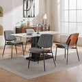 YaFiti Dining Chairs Set of 4, Mid Century Modern Accent Dining Room and Kitchen Chairs, Upholstered PU Leather Vertical Stripe Chairs for Vanity with Walnut Bentwood and Metal Legs, Gray
