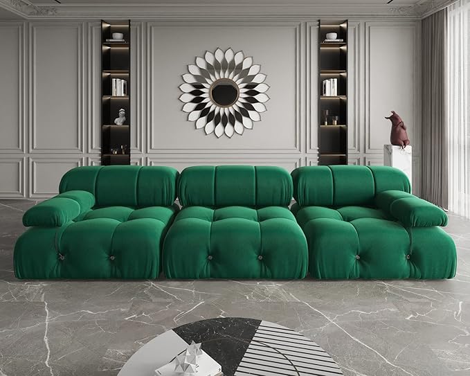 JACH 104" Convertible Modular Sectional Sofa, Minimalist Mid-Century Velvet Sofas Couches, Luxury Modern 3-Seat Wide Couch Sectional for Living Room Bedroom Office Apartment (Green)