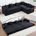 L Shape Convertible Sofa Bed with Cylindrical Pillow and Storage Pocket, Convertible Sofa Couch Bed with Support Frame for Living Room Bedroom Children Room-Black
