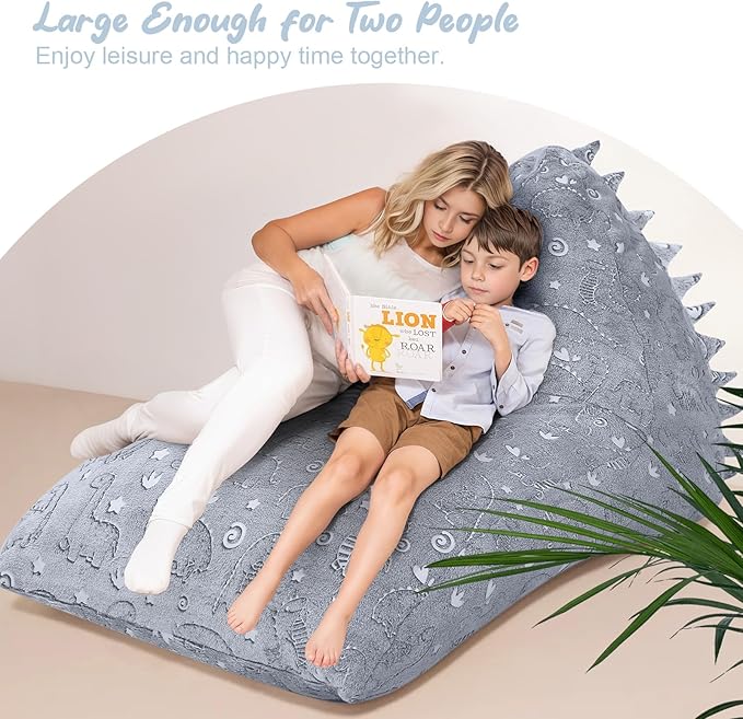 COMAX Dinosaur Bean Bag Chairs for Kids 8-12, Large Kid Beanbag Chair with Filler, Big Toddler Lounge Bean Chair, Children Lazy Floor Lounger for Girls Boys, Glowing Dino