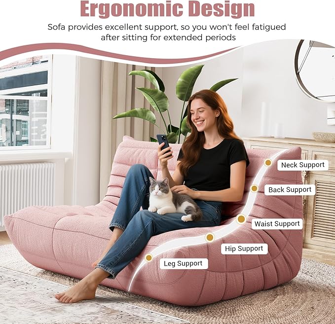 Selyteramy Bean Bag Chairs for Adults, Giant Bean Bag Chair Sofa with Memory Foam, Comfy Beanbag Loveseat Lazy Sofa for Living Room, Bedroom, Apartment, Pink