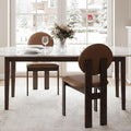 Modern Wood Dining Chairs Set of 2, Farmhouse Brown Faux Leather Kitchen Chairs with Round Back & Walnut Legs, Mid-Century Armless Upholstered Accent Chairs for Dining Room/Living Room/Restaurant
