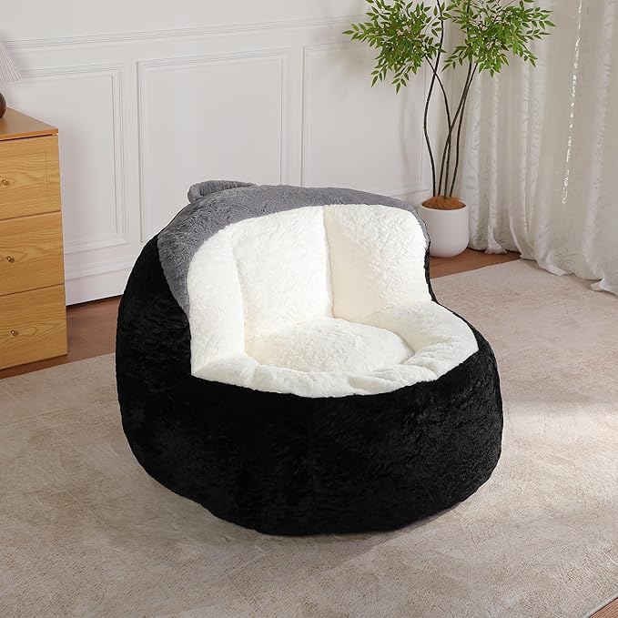 KEIKI Oversized Bean Bag Chairs, Bean Bag Couch for Adults and Kids, Large Reading Chair, Multicolor Faux Fur Floor Sofa for Reading, Playing or Relaxing