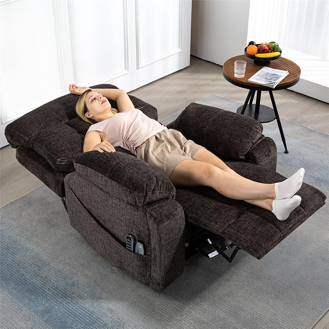 Lay Flat Power Lift Recliner Chair, | 400lbs | 25.5in Extra Wide | 4-Motor | Heat, Massage, Hidden Cup Holder, Sleeping | Big Man, Elderly (Charcoal Grey)