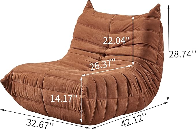 Green Bean Bag Chair - Corner Sofa, Fireside Floor Couch for Living Room, Bedroom, Gaming & Office (Brown, Single)