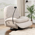 Power Recliner Chair - Reclining Sofa with USB Charging 270° Rocking 330 lbs Capacity Snow Velvet Fabric Rocker Recliner for Adults & Elderly Glider Rocking Chair for Living Room and Bedroom