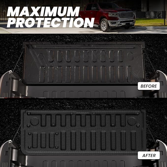 LASFIT Tailgate Mat 2025 2026 for Dodge Ram 1500 Power Tailgate (NOT for Standard Tailgate or Power Tailgate-Release), All Weather TPE Tailgate Protector Liner Replacement Accessories