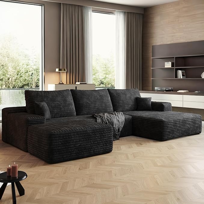 AUGOP 108" Sectional Couches for Living Room Modern Modular Sofa with L-Shape Couchs Upholstered Boneless Couch Deep Seat Sectional Couch with Chaise (Black, Right Facing Chaise+2Seaters+1Ottoman)