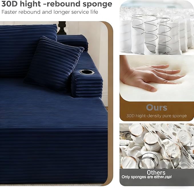134" Modular Cloud Sectional Sleeper Sofa Couch for Living Room, U Shaped 6 Seat Sofa with 2 Storage Pockets, 2 Pillows & 2 Cup Holders, No Assembly Required (Blue)