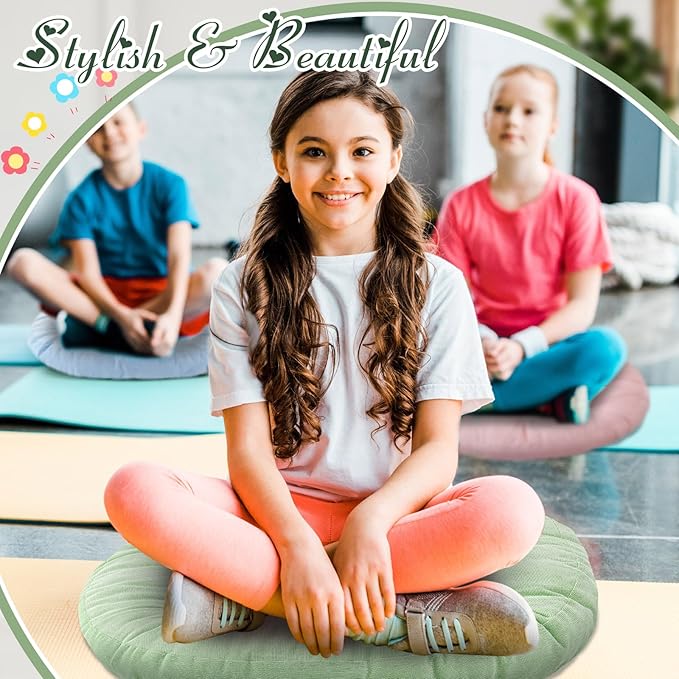 Jerify Floor Pillow Cushions 22 x 22 Inch Round Square Large Meditation Floor Pillow for Classroom Adult Meditation Picnic Party Cushion for Seating Gift Christmas(Round, 6 Pcs)