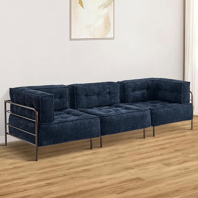 MCombo Modular Sofa Couch with Removable Cushion, Accent Sofa Chair, Upholstered Sofa for Living Room, Apartment, Office (Blue, Corner Seat)