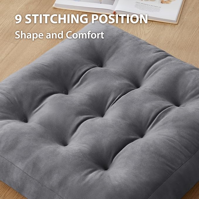 SM-XLHN Meditation Floor Pillow Set of 2, Square Large Pillows Seating for Adults, Meditation Cushion Pillow,Tufted Corduroy Cushion for Tatami Living Room or Yoga, Dark Gray, 22x22 Inch