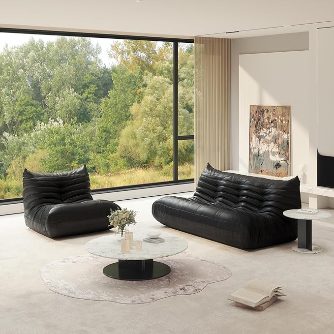 Fireside Chair Lazy Floor Sofa Set, Cozy Memory Foam Bean Bag Chairs, Faux Leather Giant Bean Bag Chair Sofa, Armless Foam Couch Lounger Tatami Recliner for Living Room Bedroom Dorm Office