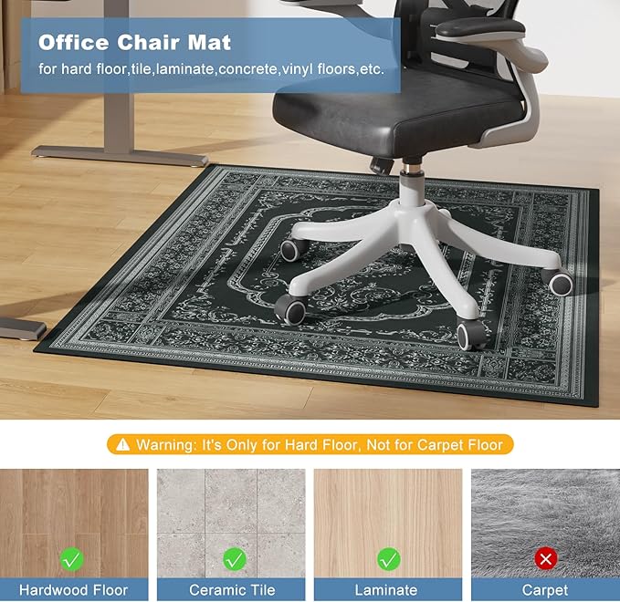 Mymeely Office Chair Rug for Hardwood Floor, 36"x48" Computer Gaming Mat, Low Pile Desk Chair Mat for Rolling Chairs, Floor Protector Rug Hard Floors, Anti-Slip Wood/Tile Protection Mat