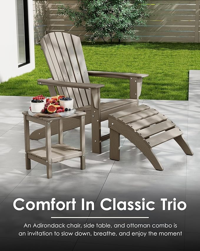 GREENVINES Adirondack Chair | Wood Grain HDPE Plastic | All Weather | Oversized Fire Pit Chairs | Desert Brown | Poly Lumber | for Outdoor Deck Backyard Patio Garden