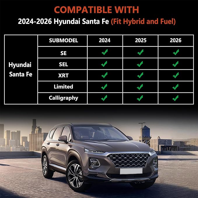 KARPAL Floor Mats Fit for Hyundai Santa Fe 2024 2025 2026 (Fit Hybrid and Gas) 6-Seat/7-Seat, All Weather TPE Car Mats Cargo Liners Guard Accessories, 1st & 2nd & 3rd Row & Cargo Liners