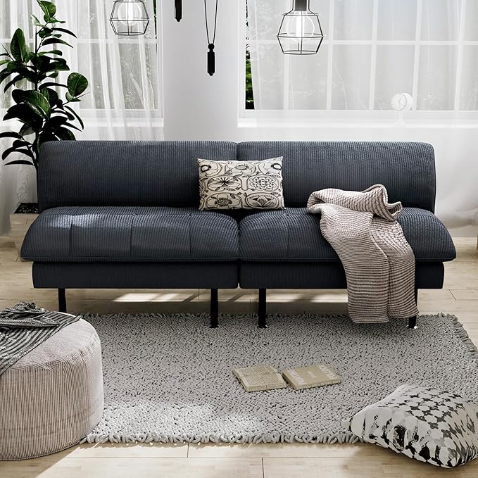 70" Futon Sofa Bed, 4 in 1 Multi-Function Couch Sleeper with Adjustable Backrest, Modern Convertible Futon, Recliner Small Loveseat for Living Room, Office, Grey