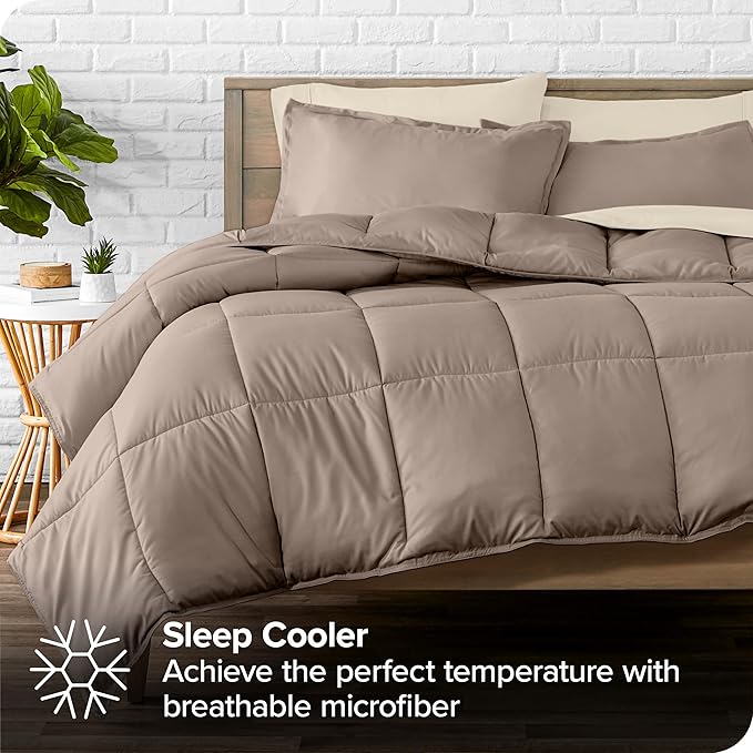 Bare Home Bed-in-A-Bag 7 Piece Comforter & Sheet Set - Queen - Goose Down Alternative - Ultra-Soft 1800 Premium - Bedding Set (Queen, Taupe/Sand)