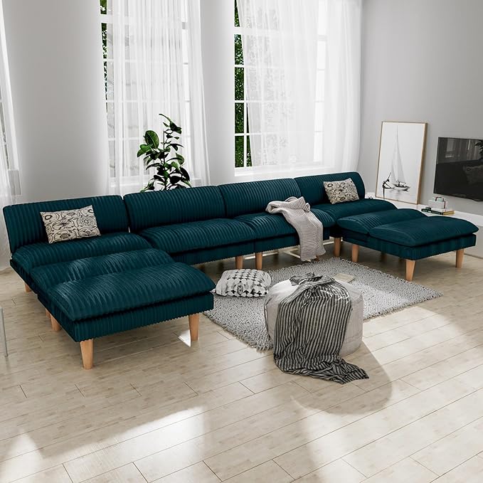3 Sets 69" Futon Sofa Bed, 4 in 1 Multi-Function Couch Sleeper with Adjustable Backrest, Modern Convertible Futon, Recliner Small Loveseat for Living Room, Plush Blue