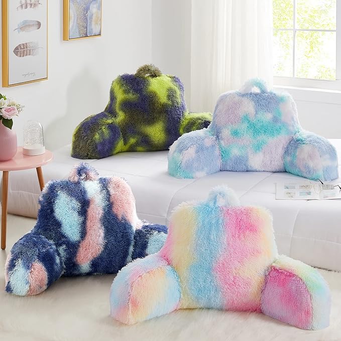 Fluffy Fur Reading Pillow for Adults & Kids Unisize, Stylish College Essentials for Girl, Fuzzy Back Pillow for Sitting in Bed, Adorable Gift for Teens, Bed Rest Sit Up Arm Support Pillow