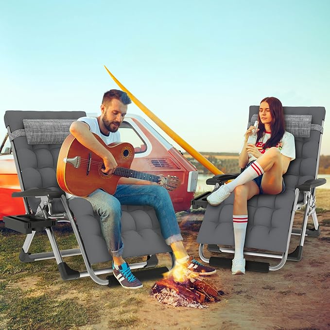 ZENPETIO Oversized Zero Gravity Chair, 33In XXL Zero Gravity Recliner Lounge Chair, Anti Gravity Chair for Indoor and Outdoor, Reclining Camping Chair for Lawn and Patio w/Cushion and Footrest, 500LBS