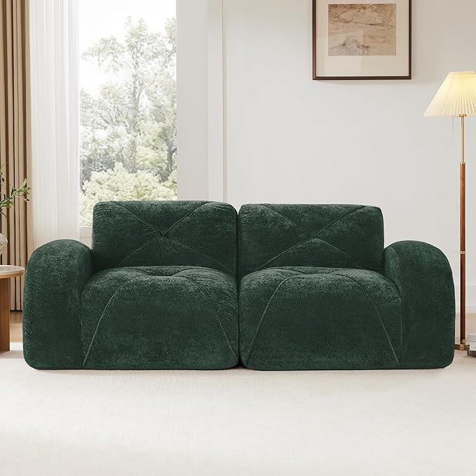 Modular Sectional Sofa with Free Combination,Boneless Floor Couch for Small Spaces, Living Room & Lounge,Velvet 2-Seater Sectional Couch with Comfortable Deep Seat,No Assembly Needed