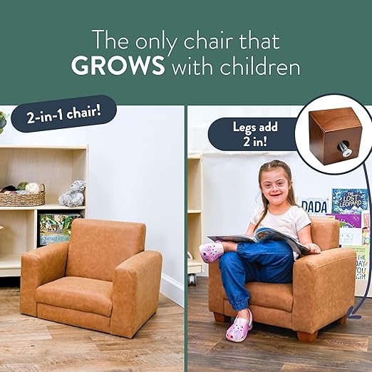 Children's Factory As We Grow Modern Chair, Flexible Seating for Classroom Elementary, Adjustible Playroom Furniture, Faux Distressed Leather Brown
