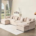 GOSUHI 142.5" U Shaped Couch, Modular Sectional Sofa, 3-Seater Comfy Cloud Couch with Movable Ottoman, Deep Seat Couches for Living Room, Chenille, Flat White