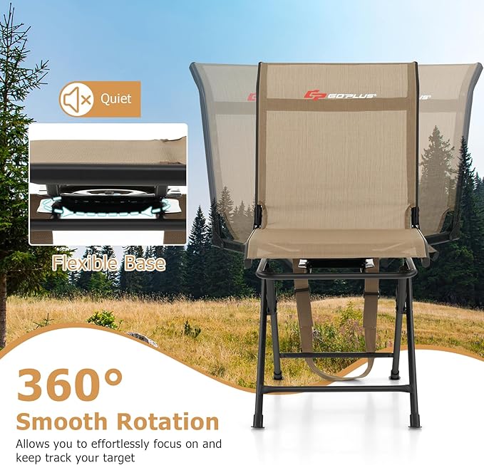Goplus Hunting Chair, 360° Swivel Hunting Blind Chair with Carrying Strap, 330LBS Capacity, Folding Silent Deer Hunting Chair, Portable Ground Blind Chair for Fishing Camping, No Assembly