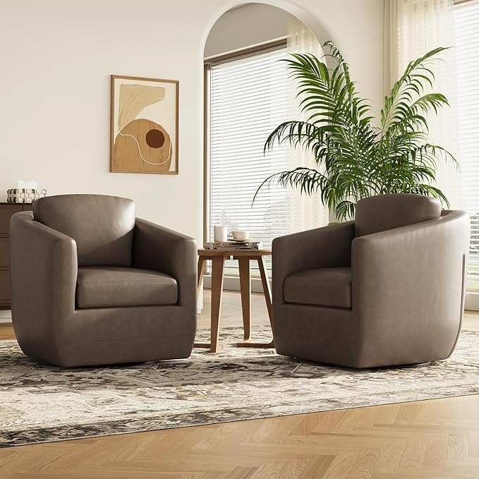 MALOL 360° Swivel Accent Chair Set of 2 with Pillow - Comfy Living Room Armchair No-Sag Foam & Sturdy Metal Base, Fully Assembled Swivel Accent Single Sofa for Bedroom Living Room, Office, Wolf Grey