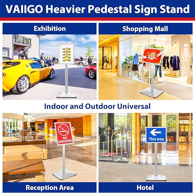 VAIIGO Sign Stand 8.5x11inch Pedestal Sign Holder Poster Stand 3Packs Adjustable Floor Standing Sign Holder with Heavy Duty Display Stand for Indoor Outdoor Business Store Sign Holders(Silver)