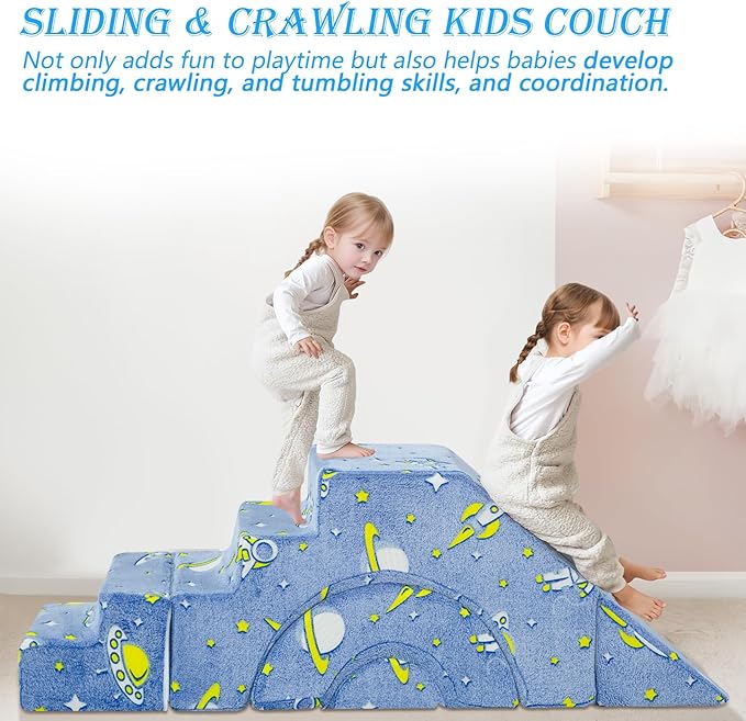 MeMoreCool Toddler Foam Climbing Couch – Modular Kids Sofa with Slide & Stair, Convertible Playroom Sectional for Crawling, Climbing & Kids’ Playtime