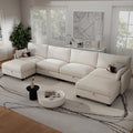 Modular Sectional U Shaped Sofa Couches for Living Room, Cloud Couch with Storage Ottoman, Comfy Chenille Sofa with Pillow, Beige