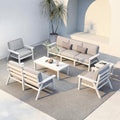 Patio Kingdom HDPE 7 Piece Patio Furniture Set, HDPE Outdoor Sectional with with Gray Thick Cushions, Coffee Table and Side Table, Patio Conversation Sets for Lawn, Garden, Porch (White Frame)