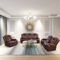 AYCP Multifunction Power Air Leather Recliner Sofa Set with LED Lights, Living Room Furniture, Reclining Sofa, loveseat, Chair with USB Port/Storage (Brown, 3 Pieces)