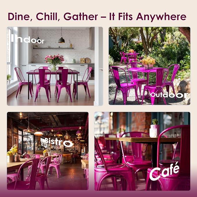 Metal Dining Chairs Set of 2,Stackable Tolix Chair Indoor/Outdoor for Kitchen,Cafe,Restaurant,Bistro & Patio Multiple Colors(Purple)